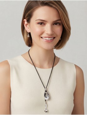Water-Drop Necklace W/ Tassel & Sphere Earrings Set